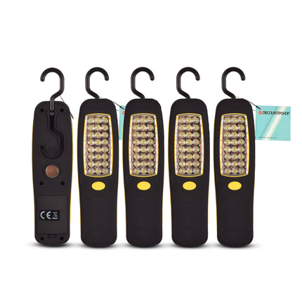 Geel & Zwart 24 LED Werklamp met Magneet en Ophanghaak | Set van 5 Looplamp | Ideaal voor Indoor en Outdoor Gebruik | Perfect voor Bouw Garage en Doe Het Zelf Projecten
