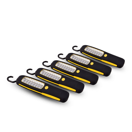 Geel & Zwart 24 LED Werklamp met Magneet en Ophanghaak | Set van 5 Looplamp | Ideaal voor Indoor en Outdoor Gebruik | Perfect voor Bouw Garage en Doe Het Zelf Projecten