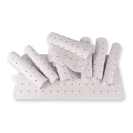 Complete Set van Witte Badmatten in Natuurlijk Rubber | Antislip Douchematten | 76cm x 36cm | 8 Stuks