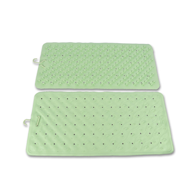 Badmat Set - Groene Badkamer Mat en Douchemat - 76x36cm - 100% Natuurlijk Rubber - 2 Stuks