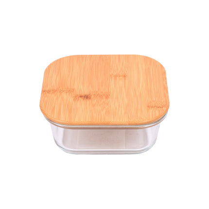 Handige Vershoudbox voor Fruit – 750ml - Transparante Glazen Voedselopslagcontainer met Losse Bamboe Deksel - 22cmx17cmx7.5cm