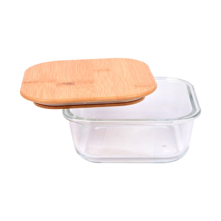 Handige Vershoudbox voor Fruit – 750ml - Transparante Glazen Voedselopslagcontainer met Losse Bamboe Deksel - 22cmx17cmx7.5cm