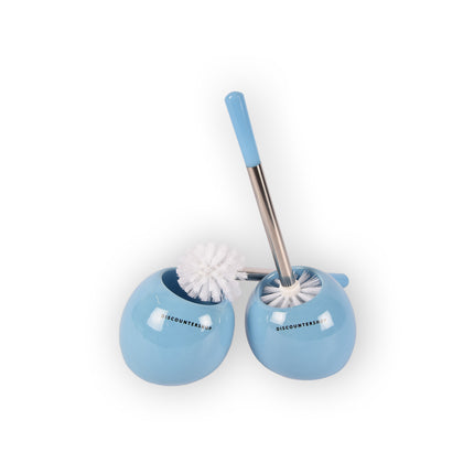 Luxe Lichtblauwe WC-borstel en Houder Set - 2 Stuks - Keramiek, Kunststof, Roestvrij Staal - 13cm x 37cm