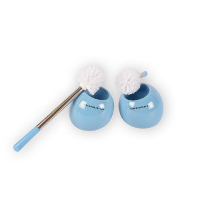 Luxe Lichtblauwe WC-borstel en Houder Set - 2 Stuks - Keramiek, Kunststof, Roestvrij Staal - 13cm x 37cm