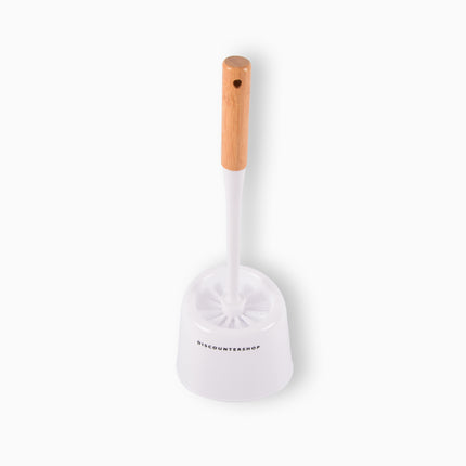 Elegante Witte Toiletborstel met Houder - 38cm Hoog - 142g - Hout & Kunststof – Badkameraccessoires