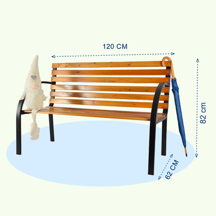 Tuinbank | Buitenbank | bruin/zwart | 10.10kg | Tuinbankje | hout & staal | Parkbankje | 120cm*62cm*120cm