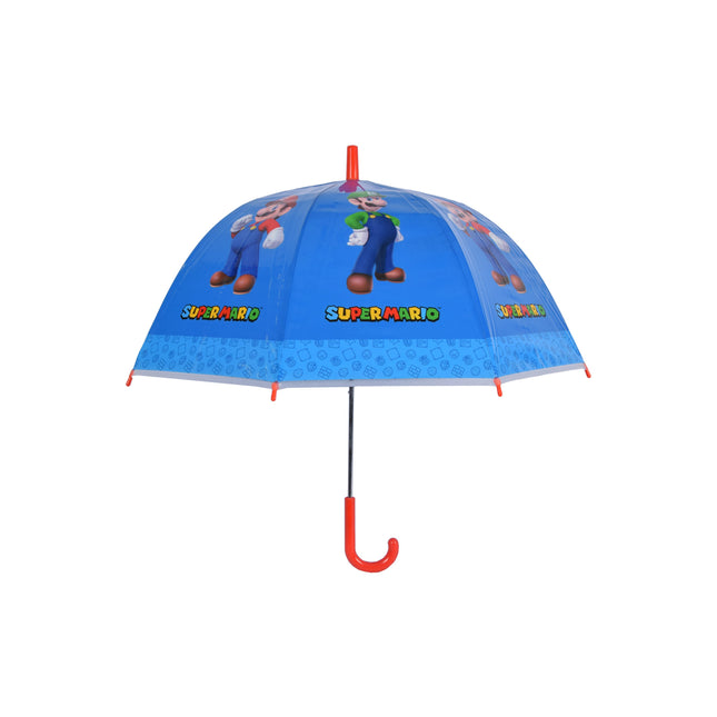 Super Mario-Luigi Kinderparaplu in Blauw & Rood | Kunststof en Aluminium | Diameter 70cm | Lengte 66.5cm | Niet Automatisch | Ideaal vanaf 3 Jaar | Perfect voor Origineel Geschenk