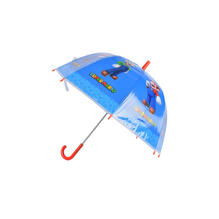 Super Mario-Luigi Kinderparaplu in Blauw & Rood | Kunststof en Aluminium | Diameter 70cm | Lengte 66.5cm | Niet Automatisch | Ideaal vanaf 3 Jaar | Perfect voor Origineel Geschenk