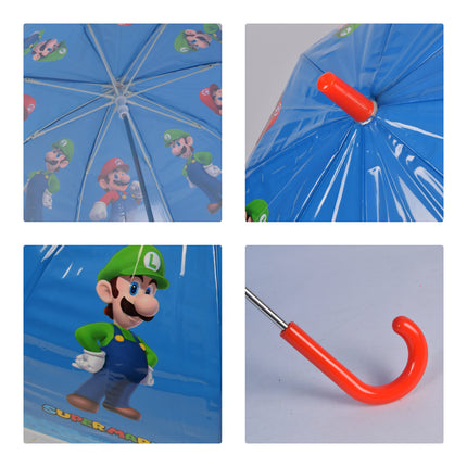 Super Mario-Luigi Kinderparaplu in Blauw & Rood | Kunststof en Aluminium | Diameter 70cm | Lengte 66.5cm | Niet Automatisch | Ideaal vanaf 3 Jaar | Perfect voor Origineel Geschenk
