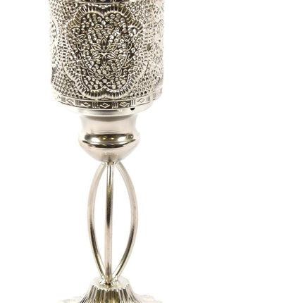 Oosterse Lantaarn | Metalen Kaarsenhouder Zilver | 27cm | Waxinelichthouder | Kandelaar