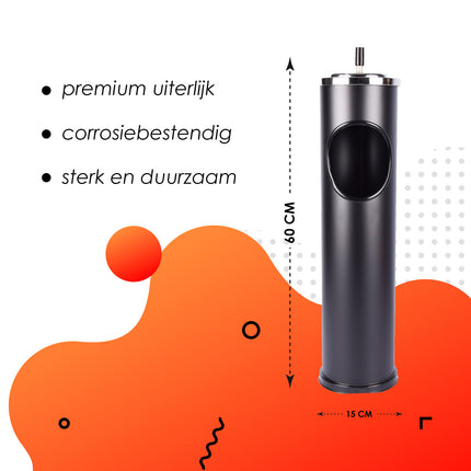 Zwarte RVS Prullenbak met Deksel - 60 CM Hoog - 15 CM Breed - 1240 Gram - Kantoor Keuken