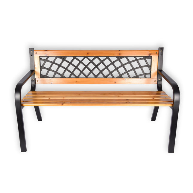 Stijlvol Bruin Tuinbankje voor Twee Personen - Robuust Staal en Hout | 118cm x 52cm x 73cm
