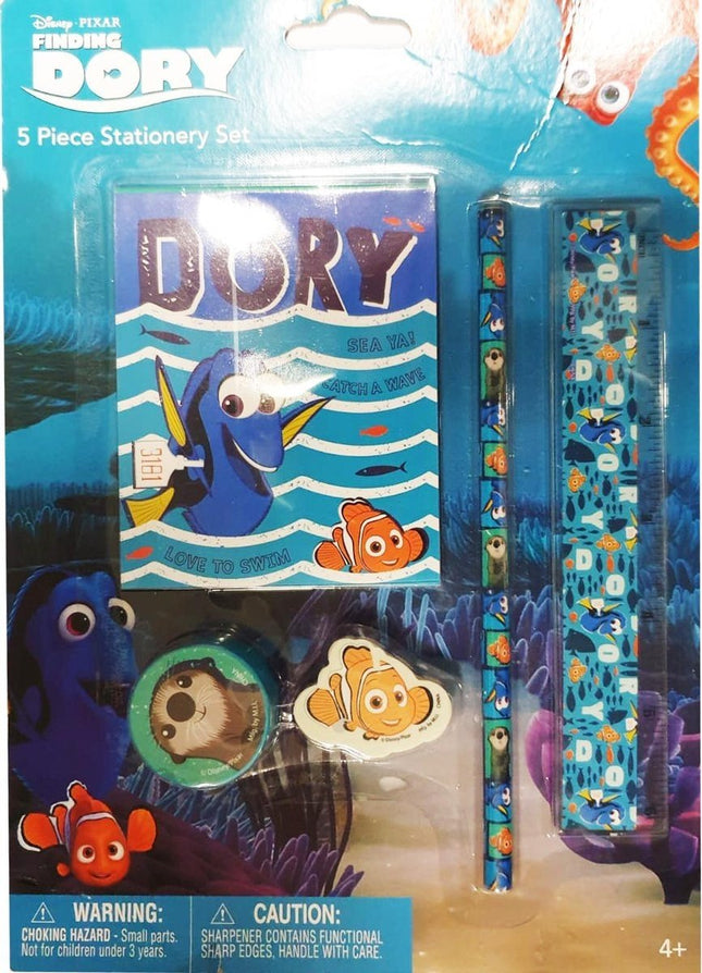 Dory 5-delige schrijfwaren set - liniaal , Potlood , Gum , Puntenslijper en kleine notitieboekje