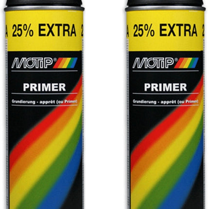 Motip verf primer 2 stuks Grondverf - Spuitbus Primer zwart sneldrogend 500 ML voor metaal , hout, aluminium en steen - 25 % EXTRA