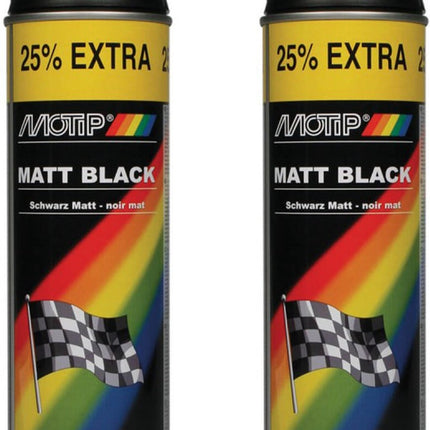 Motip verf 2 stuks spuitverf Mat zwart sneldrogend 500 mL voor metaal , hout, aluminium en steen - 25 % EXTRA  