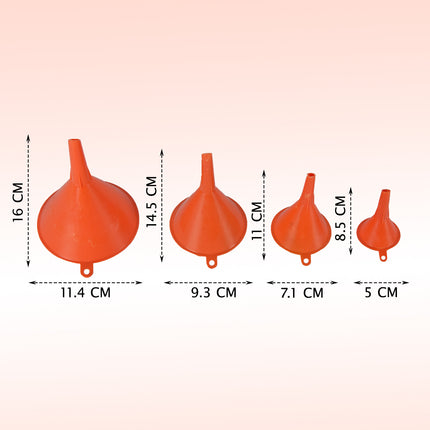 Trechterset 4 Stuks - Oranje Plastic Trechters in Verschillende Maten | Ideaal voor Huishoudelijk Gebruik & Keukenaccessoires | 1 Set