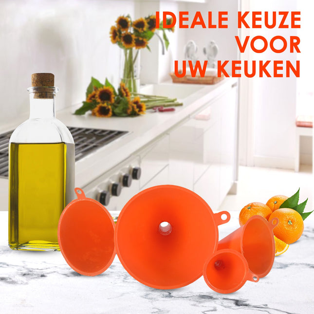 Trechterset - 16 stuks | Oranje Kunststof Trechters | Keukengerei | Keukenaccessoires | Diverse Maten