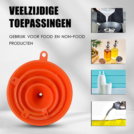 Trechterset 4 Stuks - Oranje Plastic Trechters in Verschillende Maten | Ideaal voor Huishoudelijk Gebruik & Keukenaccessoires | 1 Set