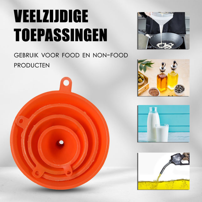 Trechterset 4 Stuks - Oranje Plastic Trechters in Verschillende Maten | Ideaal voor Huishoudelijk Gebruik & Keukenaccessoires | 1 Set