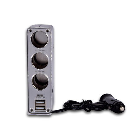 Autolader | Auto Oplader | 5-in-1 | Zwart | USB Splitter | 3.1A | Dubbele USB Poort | 3 12V Verdeelpunten | 50cm Kabel | Autoaccessoires | 4.5cm*11.5cm*4cm 