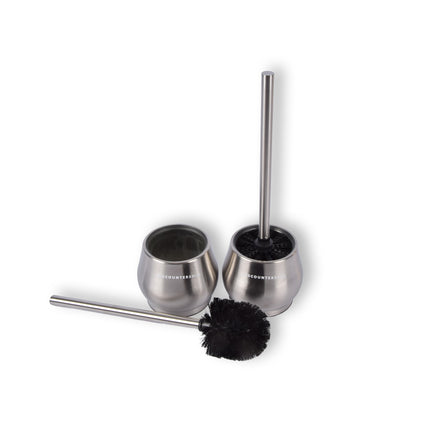 Zilveren Toiletborstel met Vrijstaande RVS Houder | 2 Delige Set | 10.5cm Lengte | 12m Breedte | 36cm Hoogte | Premium Badkamer Accessoire met Siliconen Borstelharen
