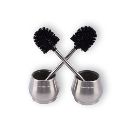 Zilveren Toiletborstel met Vrijstaande RVS Houder | 2 Delige Set | 10.5cm Lengte | 12m Breedte | 36cm Hoogte | Premium Badkamer Accessoire met Siliconen Borstelharen