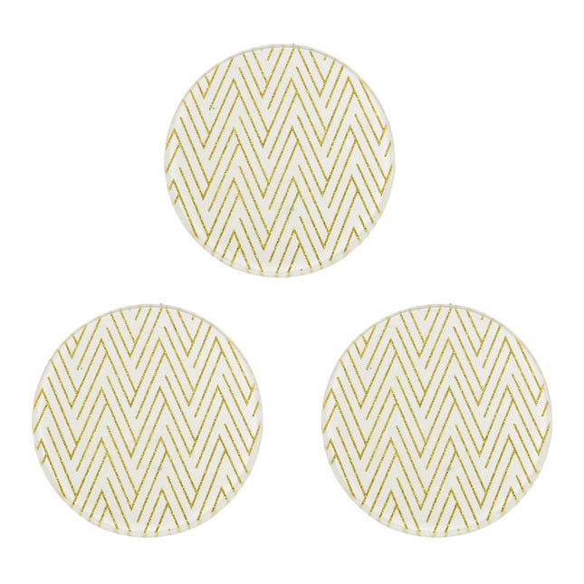Set Van 3 Glazen Kaarshouders | Wit Met Goud Ornamenten | Diameter 10 Cm | Hoogte 1 Cm | Perfect Als Onderzetters Voor Pannen | Glazen Onderzetters | Herbruikbaar En Absorberend Voor Koffie, Bar, Keuken