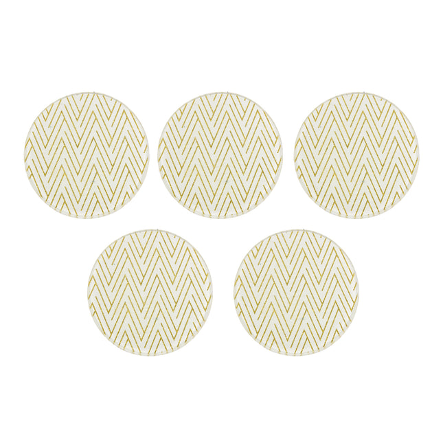 Woondecoratie Glazen Kaarshouder Goud | Set van 5 Witte en Gouden Onderzetters | Diameter 10cm | Hoogte 1cm | Hittebestendig Vlekbestendig | Antislip Onderzetters | Waterdicht en Wasbaar | Perfect Onderzetters voor Huis en Bar