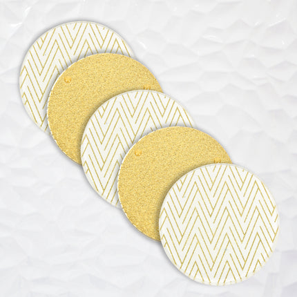 Woondecoratie Glazen Kaarshouder Goud | Set van 5 Witte en Gouden Onderzetters | Diameter 10cm | Hoogte 1cm | Hittebestendig Vlekbestendig | Antislip Onderzetters | Waterdicht en Wasbaar | Perfect Onderzetters voor Huis en Bar