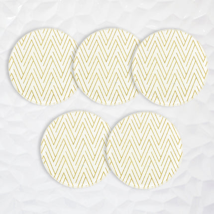 Woondecoratie Glazen Kaarshouder Goud | Set van 5 Witte en Gouden Onderzetters | Diameter 10cm | Hoogte 1cm | Hittebestendig Vlekbestendig | Antislip Onderzetters | Waterdicht en Wasbaar | Perfect Onderzetters voor Huis en Bar