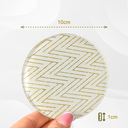 Woondecoratie Glazen Kaarshouder Goud | Set van 5 Witte en Gouden Onderzetters | Diameter 10cm | Hoogte 1cm | Hittebestendig Vlekbestendig | Antislip Onderzetters | Waterdicht en Wasbaar | Perfect Onderzetters voor Huis en Bar