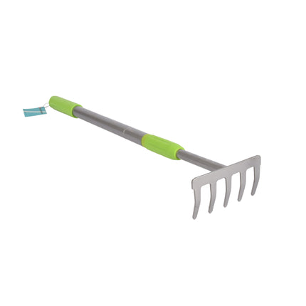 Handzame Tuinhark - Groen & Silver - 90cmx12.5cm - 3-delige Tuingereedschapset - Metaal & Plastic - Inhoud: 1 hark, 3 stuks tuingereedschap
