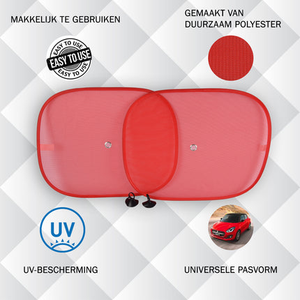 Zonwering op Maat - Rood Zonnescherm voor Auto Zijruiten | Set van 2 | Autoaccessoires | 44x36cm