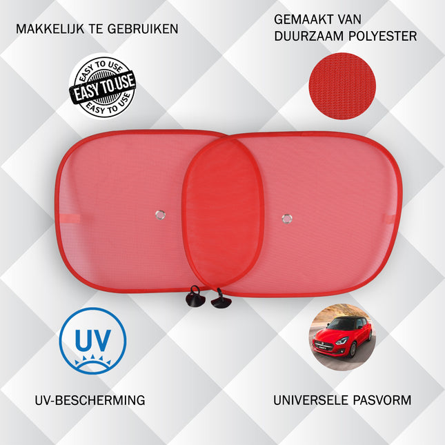 Zonwering op Maat - Rood Zonnescherm voor Auto Zijruiten | Set van 2 | Autoaccessoires | 44x36cm