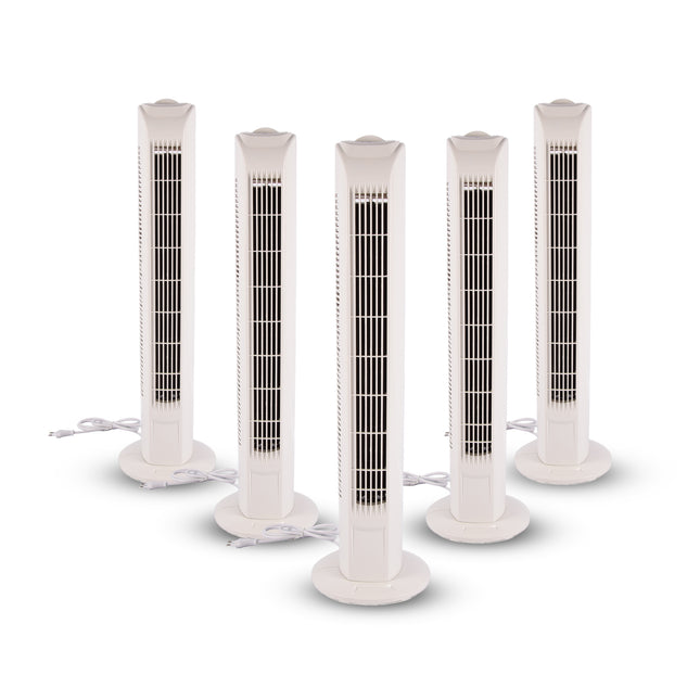 Elegante 5 Stuks Wit Torenventilator | Krachtige Staande Ventilator met 3 Instelbare Snelheden & Oscillatie | 45W | 78cm Hoog | Breedte 12cm | 220-240V/50HZ | Luchtstroom Voor Kantoor En Thuis