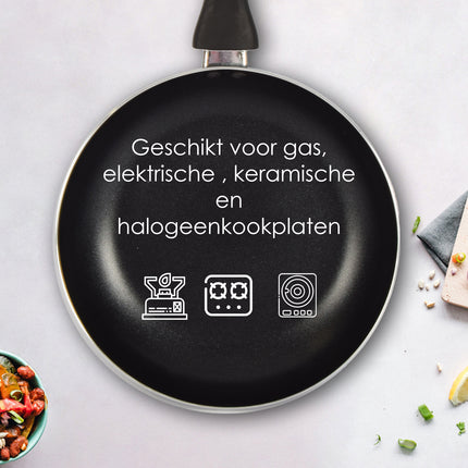 Koekenpan | koekenpannen | Aluminium | ZWART/ROOD | inductie kookplaat | Rond | 1 liter | Wokpan | 270 g | Koekenpan voor inductie | 20xH4,5cm