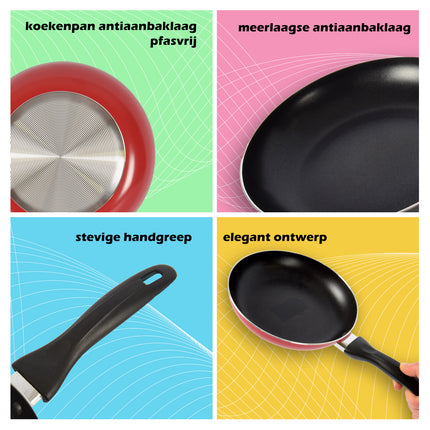 Koekenpan | koekenpannen | Aluminium | ZWART/ROOD | inductie kookplaat | Rond | 1 liter | Wokpan | 270 g | Koekenpan voor inductie | 20xH4,5cm