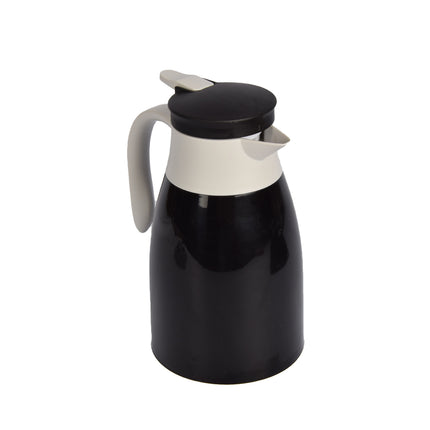Zwarte en witte Kunststof Thermosfles 1 Liter - Isoleerfles met Metalen Deksel - 14x24x9 cm