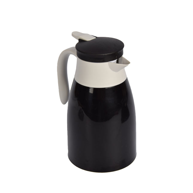 Zwarte en witte Kunststof Thermosfles 1 Liter - Isoleerfles met Metalen Deksel - 14x24x9 cm
