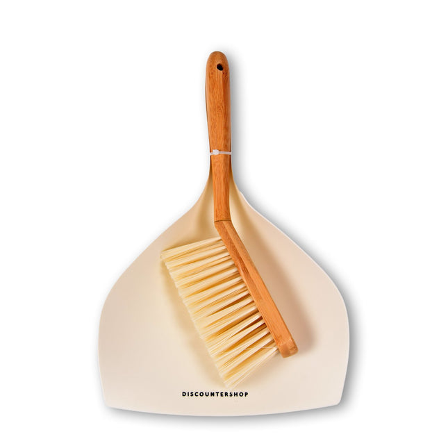 Stoffer | Bamboe | 230 gm | en Blik Set | Beige | Veger | Borstel | Stofveger | Schoonmaakmiddel | Met handgreep  | 4cm*35.5cm*31.5cm