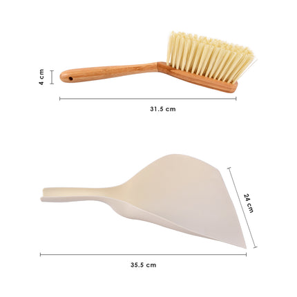 Stoffer | Bamboe | 230 gm | en Blik Set | Beige | Veger | Borstel | Stofveger | Schoonmaakmiddel | Met handgreep  | 4cm*35.5cm*31.5cm