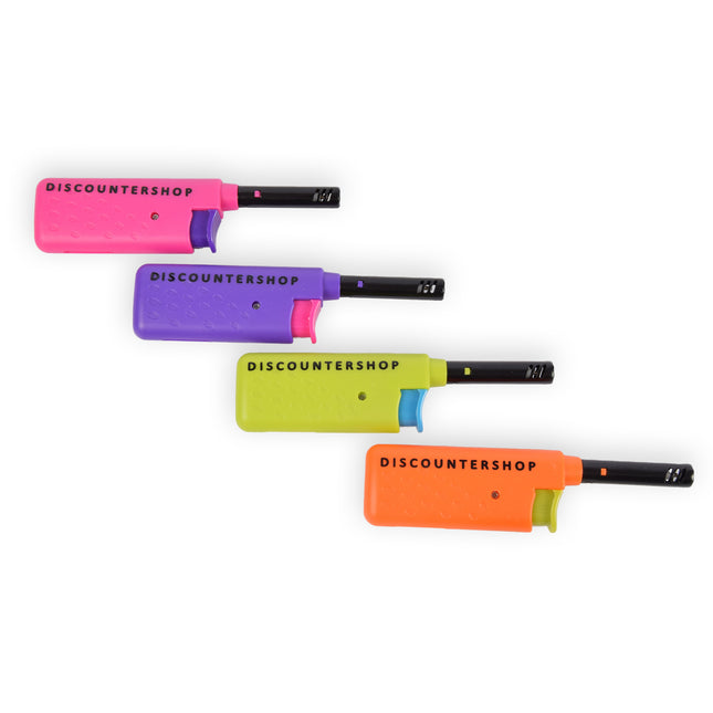 Set van 4 Mini Aanstekers - Paars, Roze & Groen, Oranje - BBQ Aansteken - Kunststof en Metaal - 14cm x 3cm 