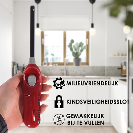 1x stuks | Aansteker | Navulbare aansteker | Rood | Gasaansteker | bbq starter elektrisch | elektrische aansteker | Veilig & Efficiënt | 26cm* 3.20 cm