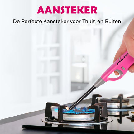 Gasaansteker -Aanstekers 26 cm – Kinderslot – Verstelbare vlam-Gasaansteker voor Kaarsen, BBQ en Keuken –Blauw&Roze