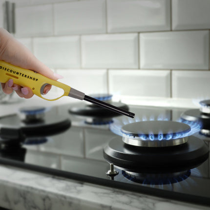 Gasaansteker 26 cm Geel - Navulbare Keukenaansteker met Kinderslot - Voor Kaarsen - BBQ- Keuken en Kamperen