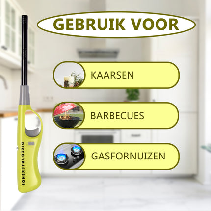 Gasaansteker 26 cm Groen - Navulbare Aansteker met Kinderslot - Voor Kaarsen, BBQ, Keuken en Kamperen