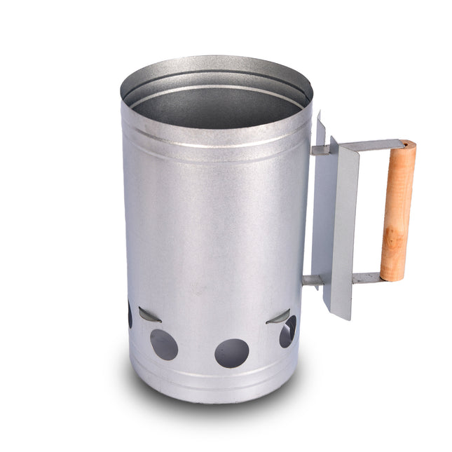 Houtskoolstarter voor BBQ | Navulbaar | Metaal en Hout | Zilver | 874 gm | 16.7 cm x 27.5 cm