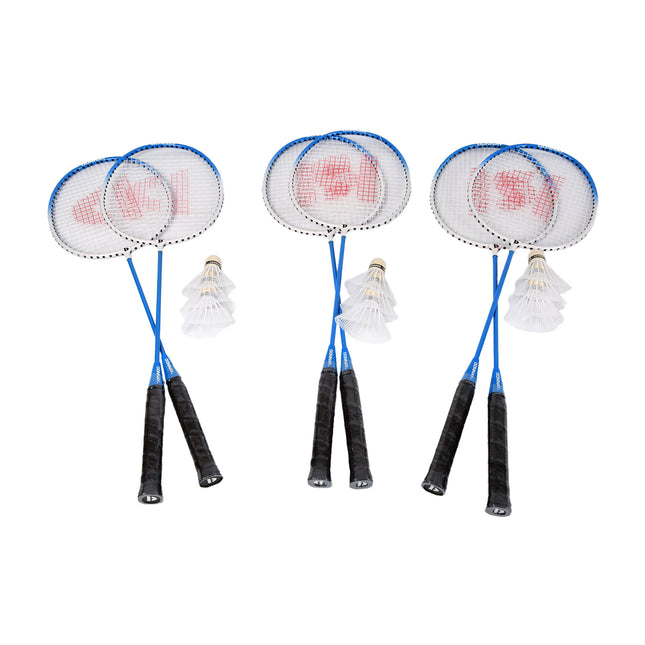 3 Badminton Sets met 2 Badmintonrackets en 3 Shuttles  | aluminium/bio plastic | Rackettas | blauw | tennistas | 68cm*22.5cm