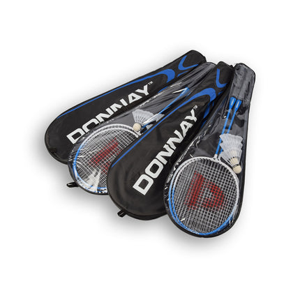 4 Sets met in totaal 8 Badmintonrackets en 12 Shuttles  | aluminium/bio plastic | Rackettas | blauw | tennistas | 68cm*22.5cm