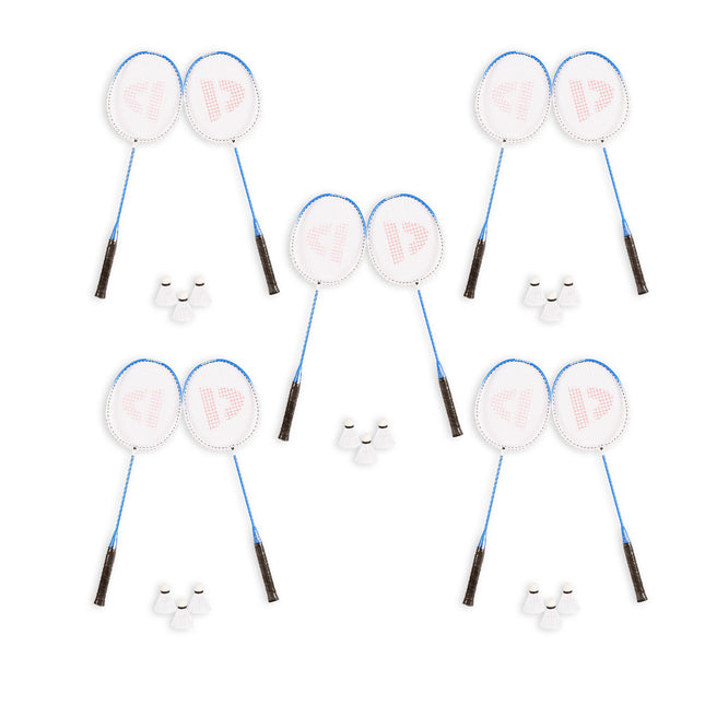 5 Sets met in totaal 10 Badmintonrackets en 15 Shuttles | aluminium/bio plastic | Rackettas | blauw | tennistas | 68cm*22.5cm